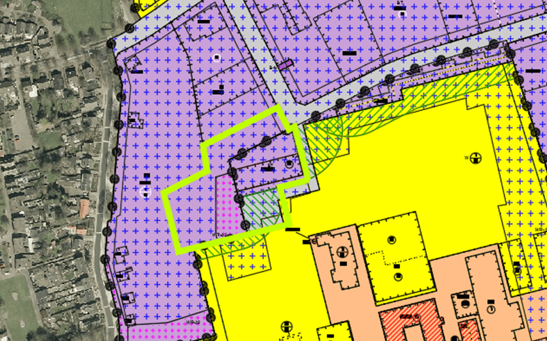 verbeelding bestemmingsplan 'KVL-terrein' met ligging plangebied (groene lijn)